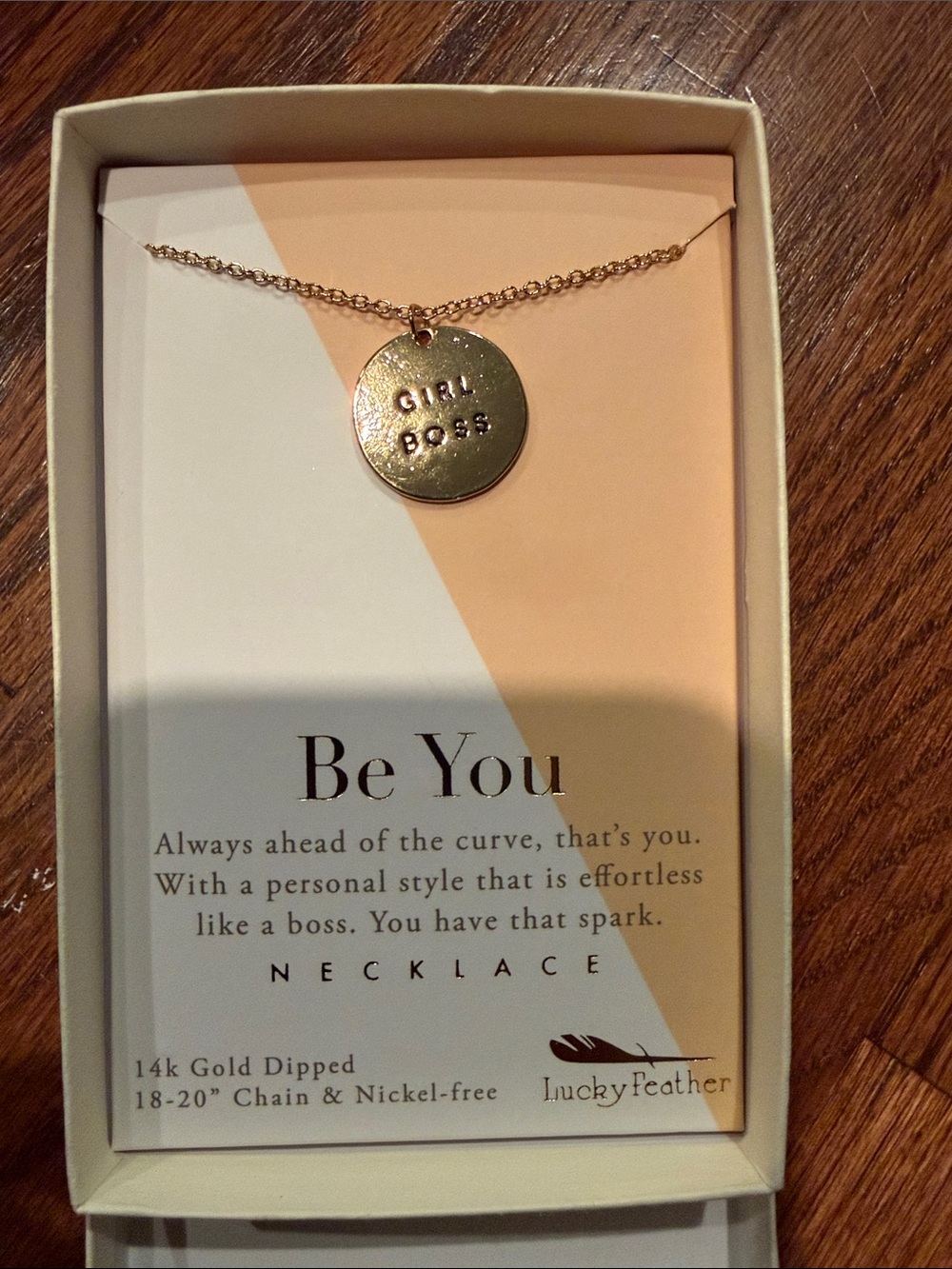 Lucky Feather Gold 'Girl Boss' Disc Necklace